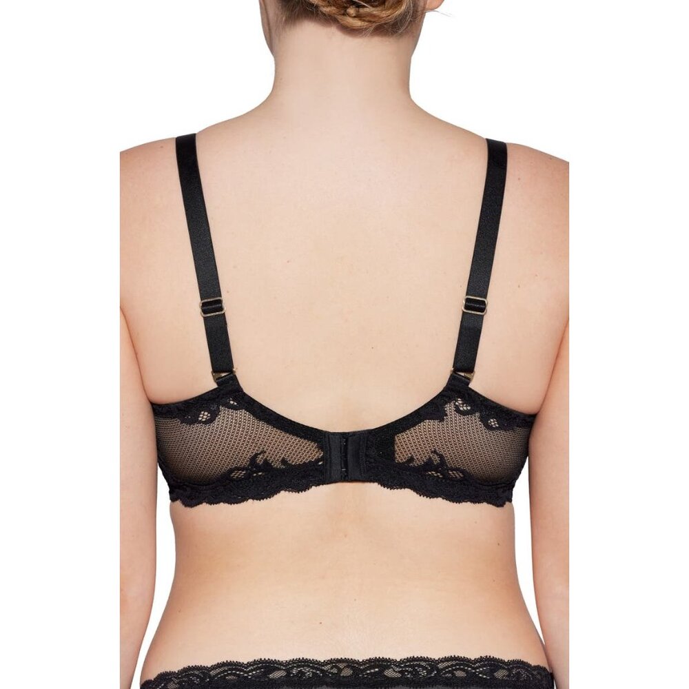 🆕NATORI Full Figure Deep Plunge Feathers UW T-Shirt Bra 42H Black #741299 - Picture 3 of 10